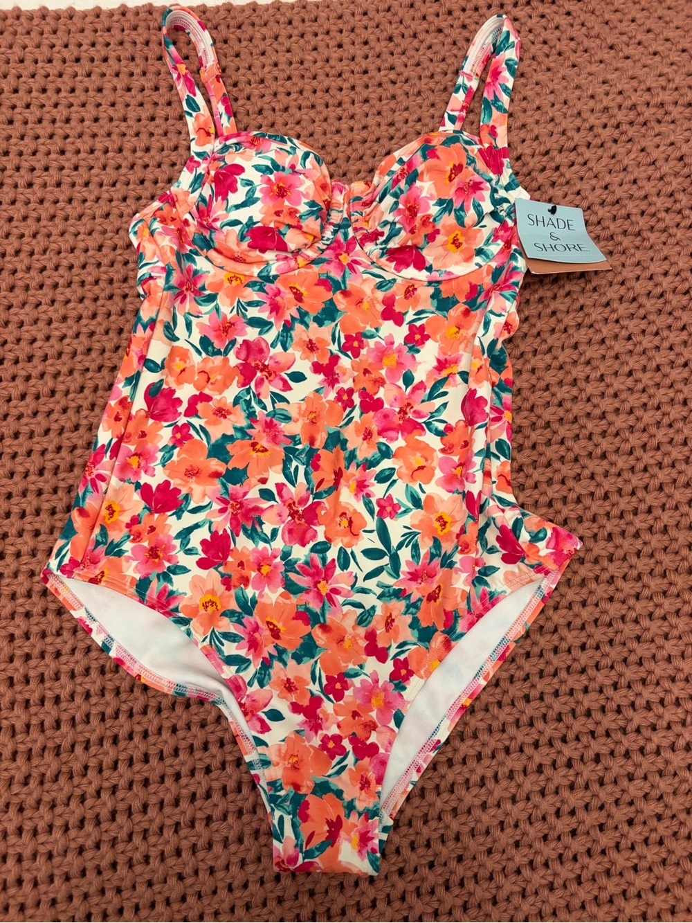 Shade & Shore Floral One-Piece Swimsuit - Coral, Pink, Teal